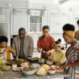 Mom meal prepping in the kitchen surrounded my loved ones